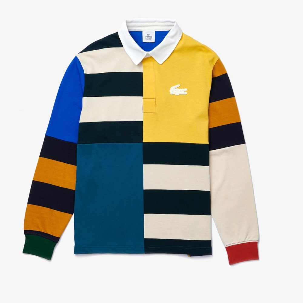 Lacoste Color Block Striped Long Sleeve Rugby Polo
